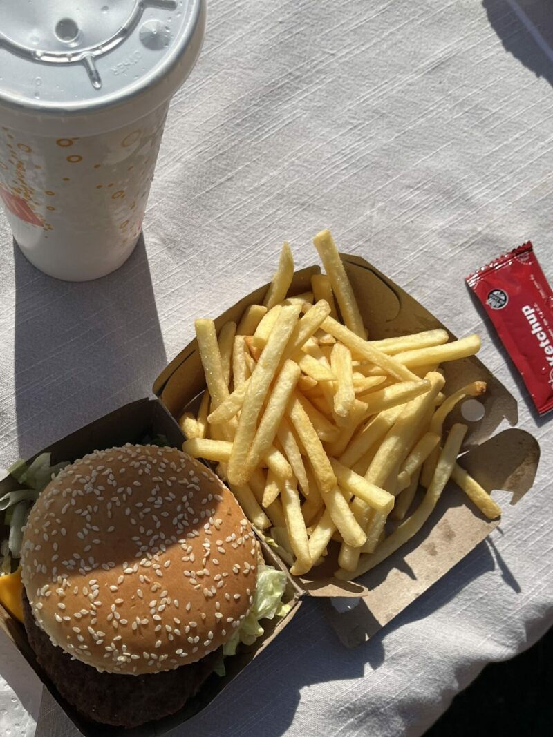big mac meal and fries and a McDonalds drink