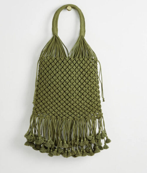 Oliver bonas green tassel shopper tote bag