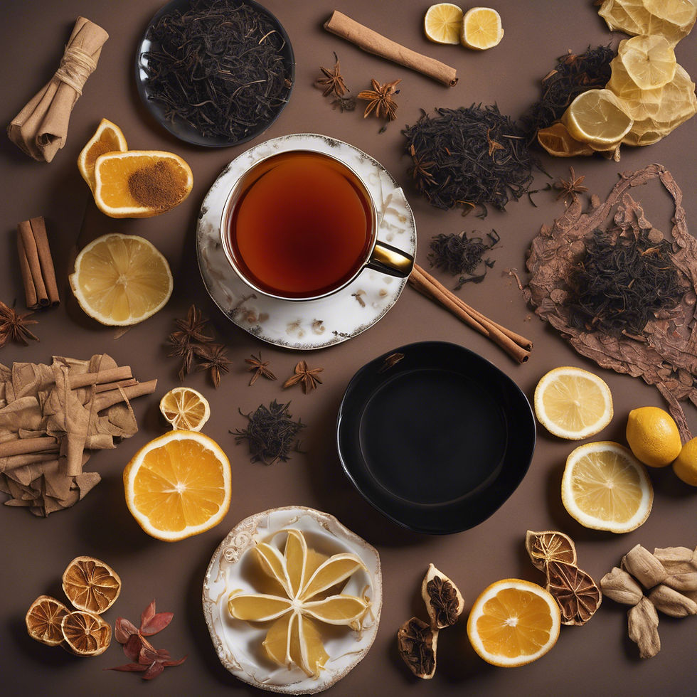 A tabletop with__Ambrox_Black Tea from China_Tunisian neroli_Sicilian cedar_Calabrian berg