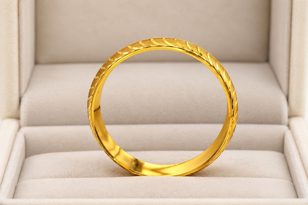 Thumbnail: Premium 20mm Gold Plated Wave Textured Kara – Broad Curved Feather Pattern Kada