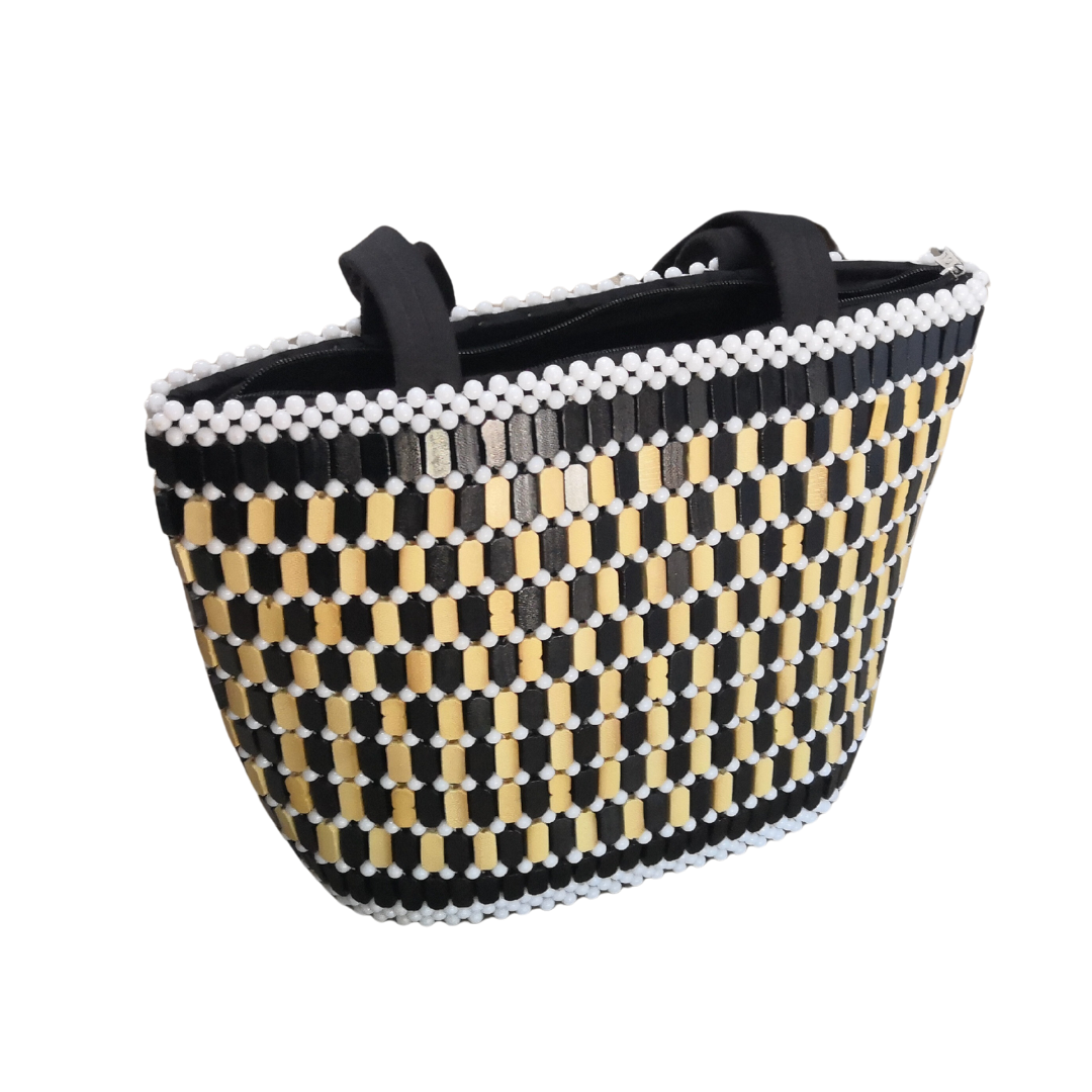 Traditional African Wooden Beaded Kitenge Handbag