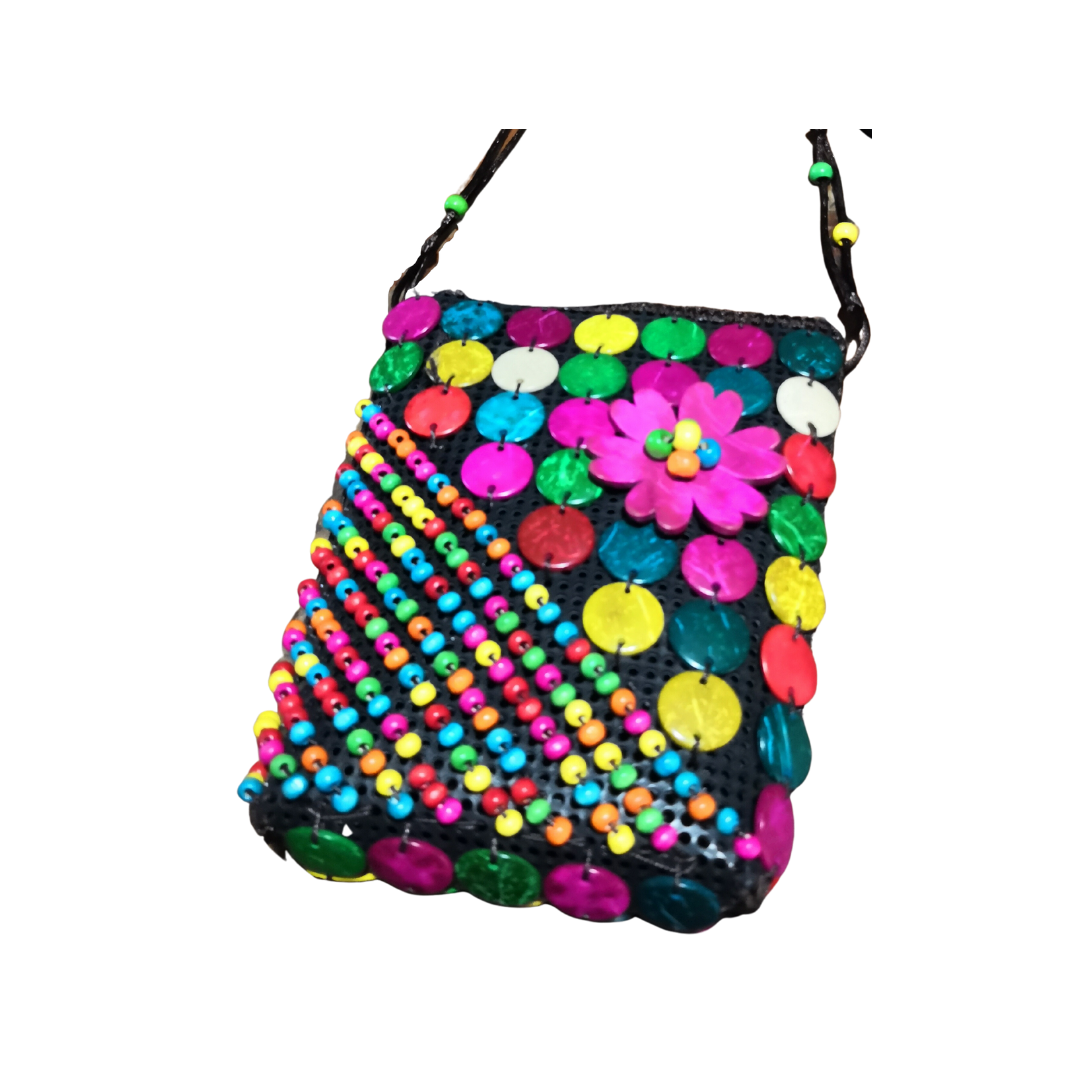 African Mini Handmade Colorful Coconut Shell & Beaded Crossbody Bag