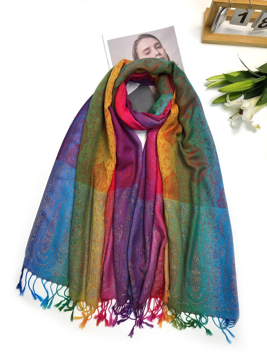 Thumbnail: Luxury Multi-color Satin Silk Women's Scarf Pashmina Shawl