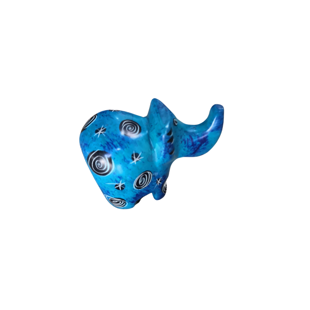 Blue Soapstone Elephant Hand Painted Figurine