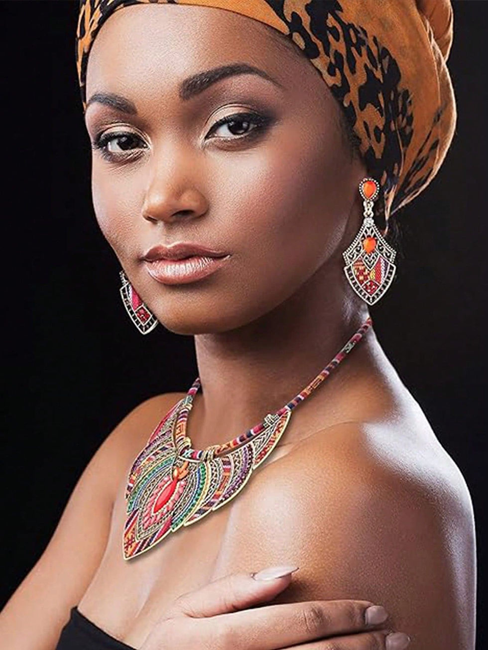 Thumbnail: Random Patterned Bohemian African Statement Necklace/Earrings Set (12 Sets)
