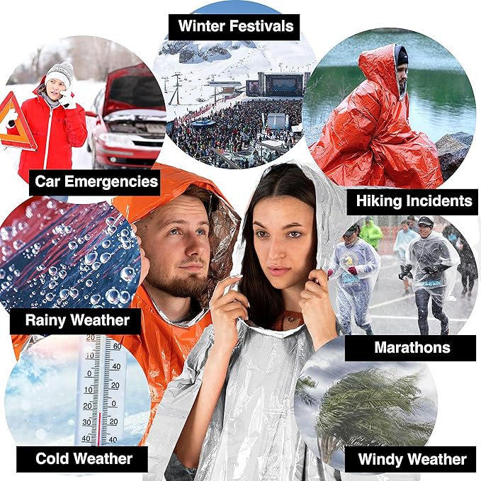 Thumbnail: aZengear Emergency Survival Poncho (4pc) Thermal Mylar Foil Coating