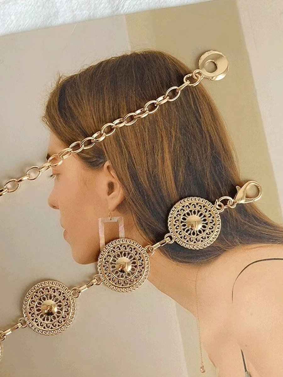 Thumbnail: Women's Gold Round Shape Cutout Metal Waist Chain