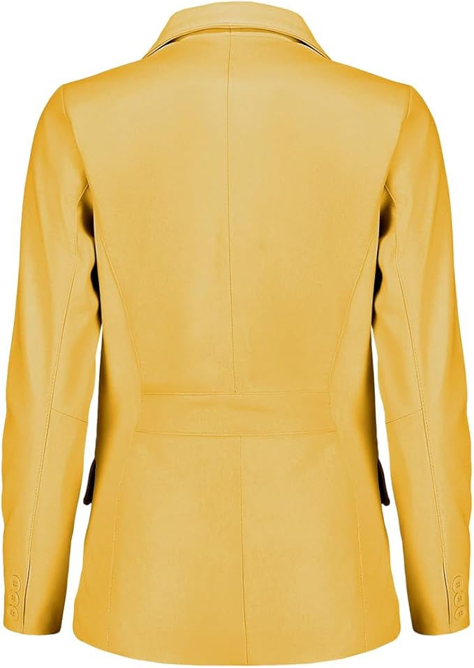 Thumbnail: Women's Classic 2-Button Lambskin Leather Blazer Casual Coat Long Sleeves Suit S
