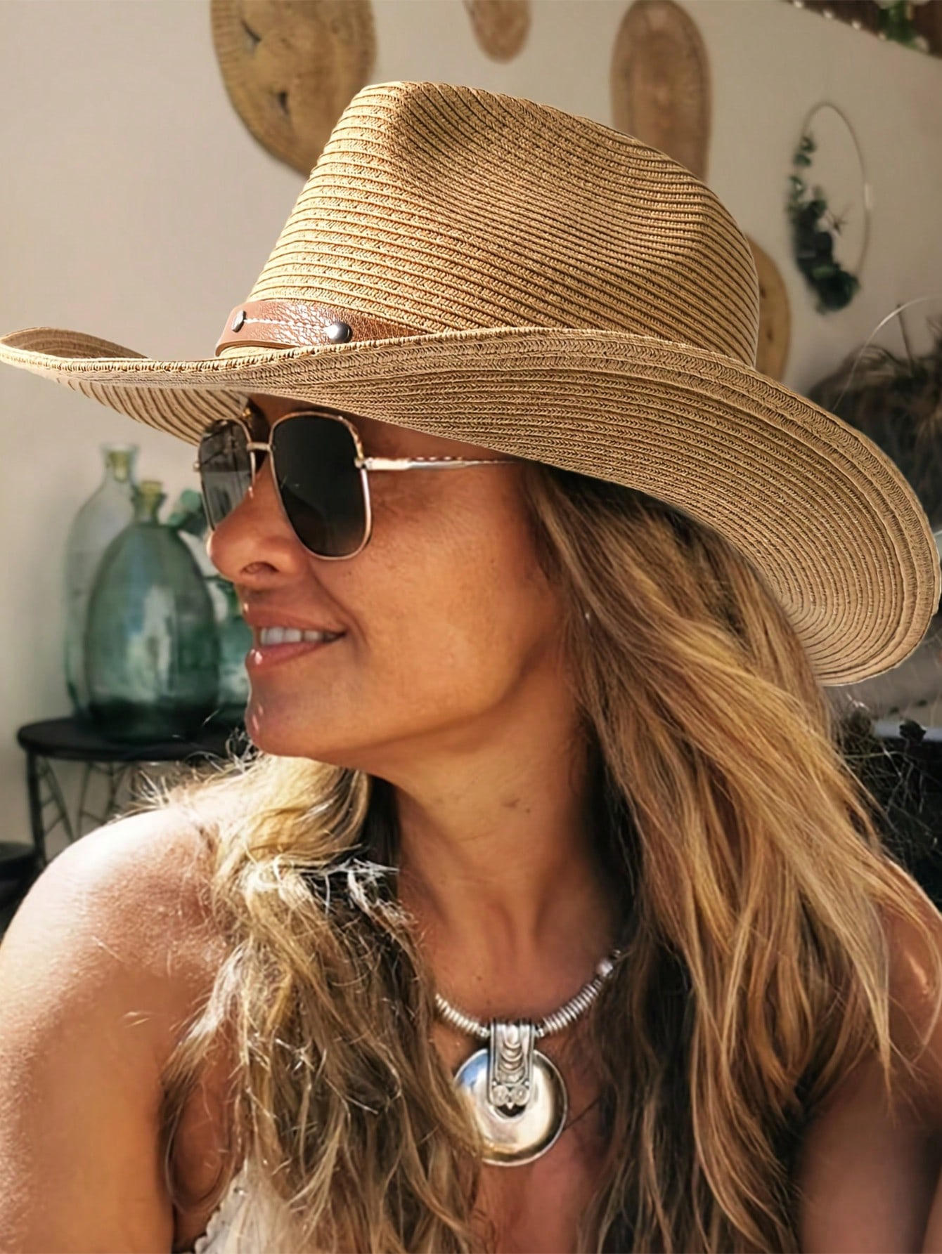 Women Straw Sun Protection Western Cowboy Hat