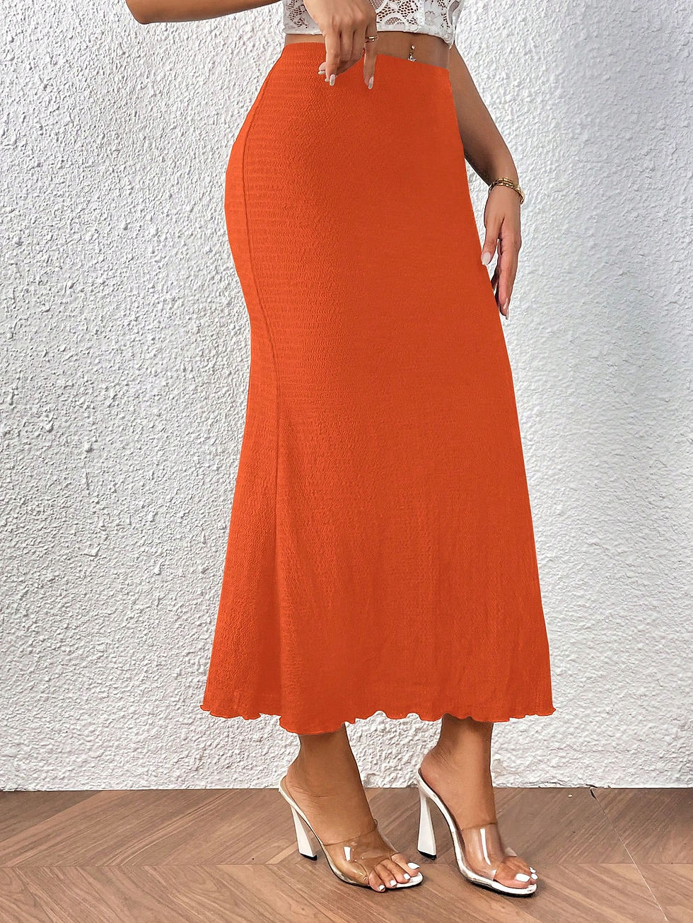 Thumbnail: Solid Lettuce Trim Mermaid Hem Skirt