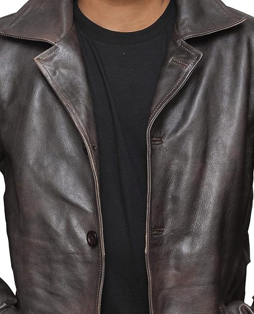 Thumbnail: Men's Brown Leather Lambskin Jacket - Natural Distressed Leather Jacket