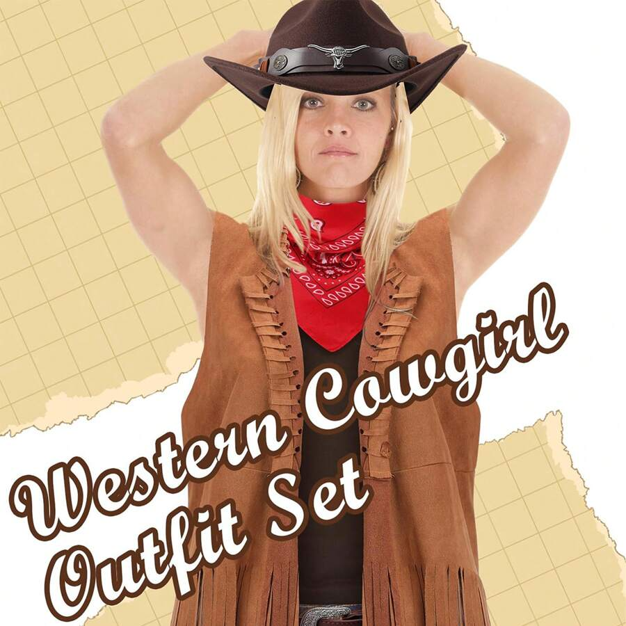 Thumbnail: 4pcs Western Outfit For Women - Halloween Costume
