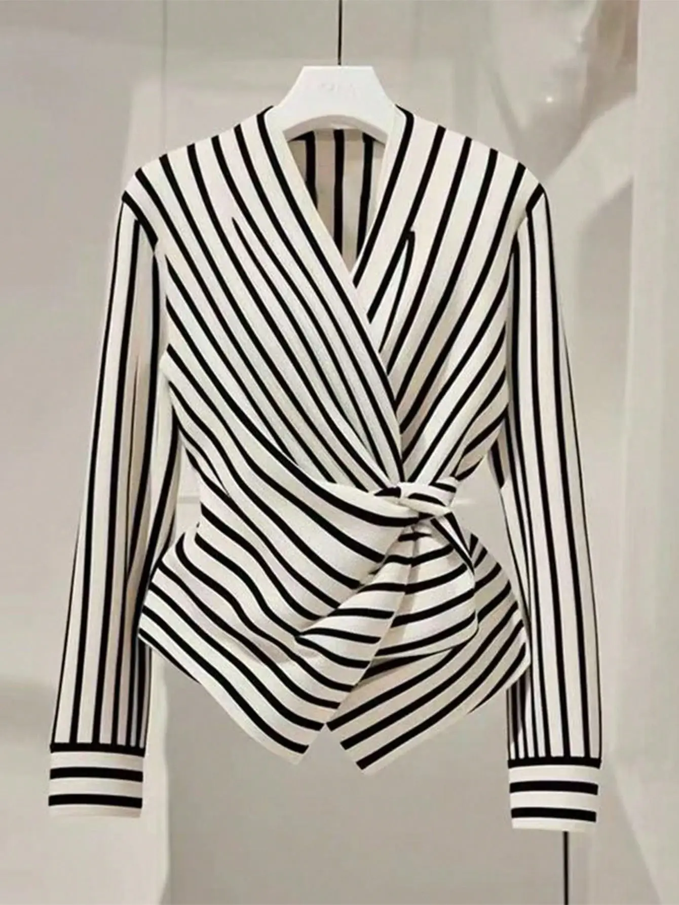 Women's Striped Long Sleeve Twist Waist Casual Shirt
