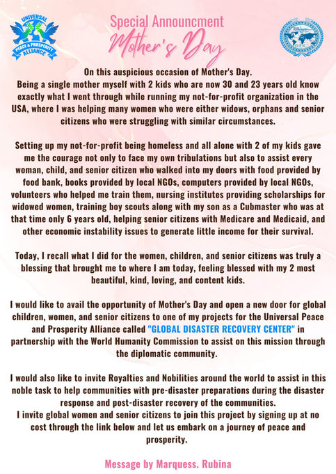 Special Announcement - Mother's Day 2025