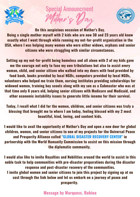 Special Announcement - Mother's Day 2025