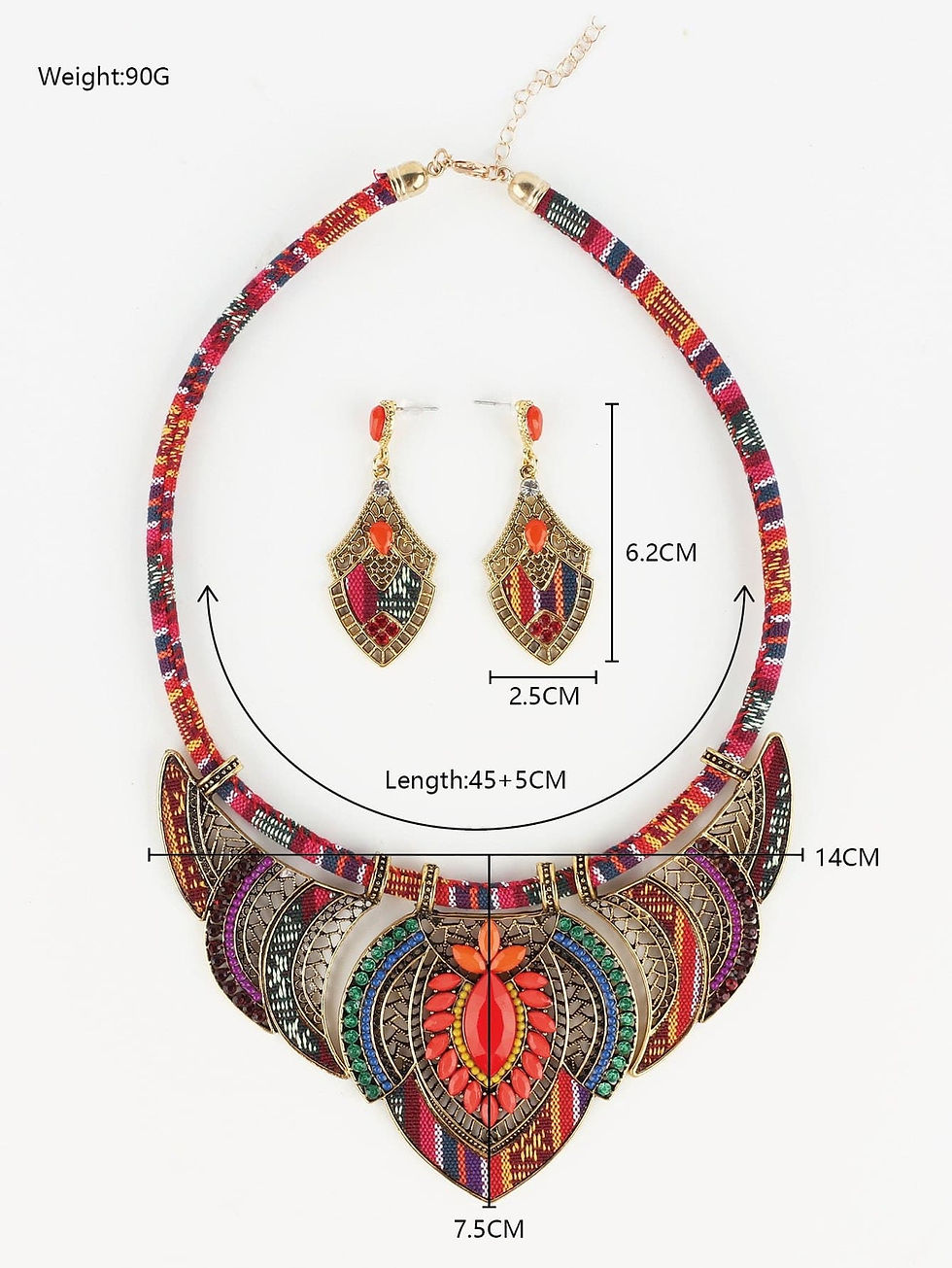 Thumbnail: Random Patterned Bohemian African Statement Necklace/Earrings Set (12 Sets)