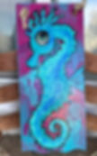 Whimsical Blue Seahorse on Dark Pink Sea of Mystery