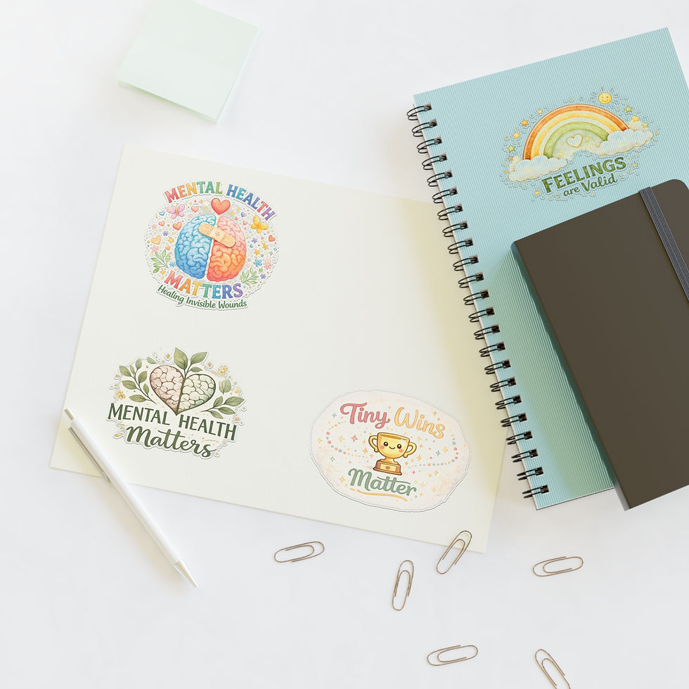 Thumbnail: Mental Health Sticker Sheet | Feelings Are Valid, Tiny Wins, Wellness Stickers