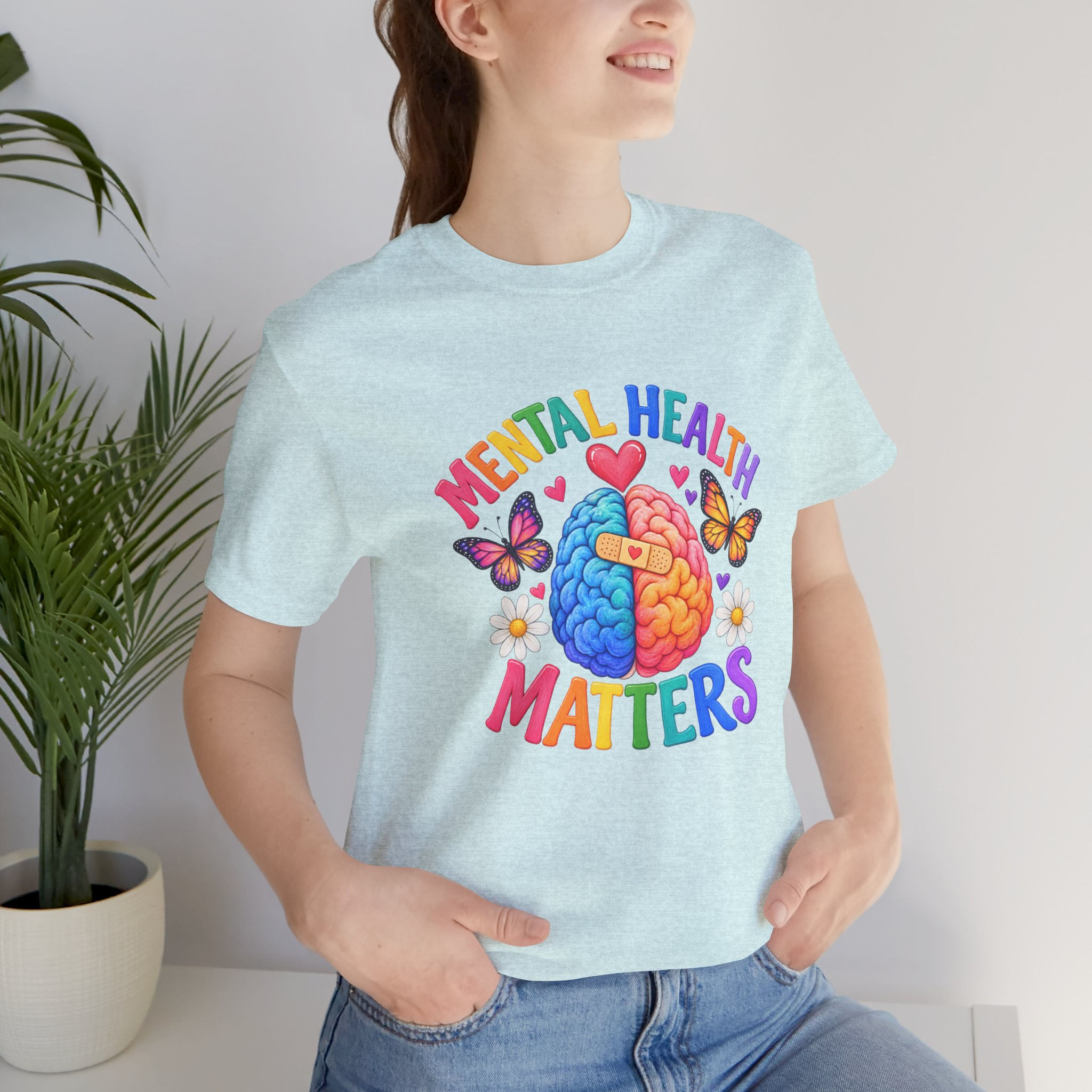 Mental Health Matters T-Shirt | Rainbow Brain, Butterflies, Positive Message