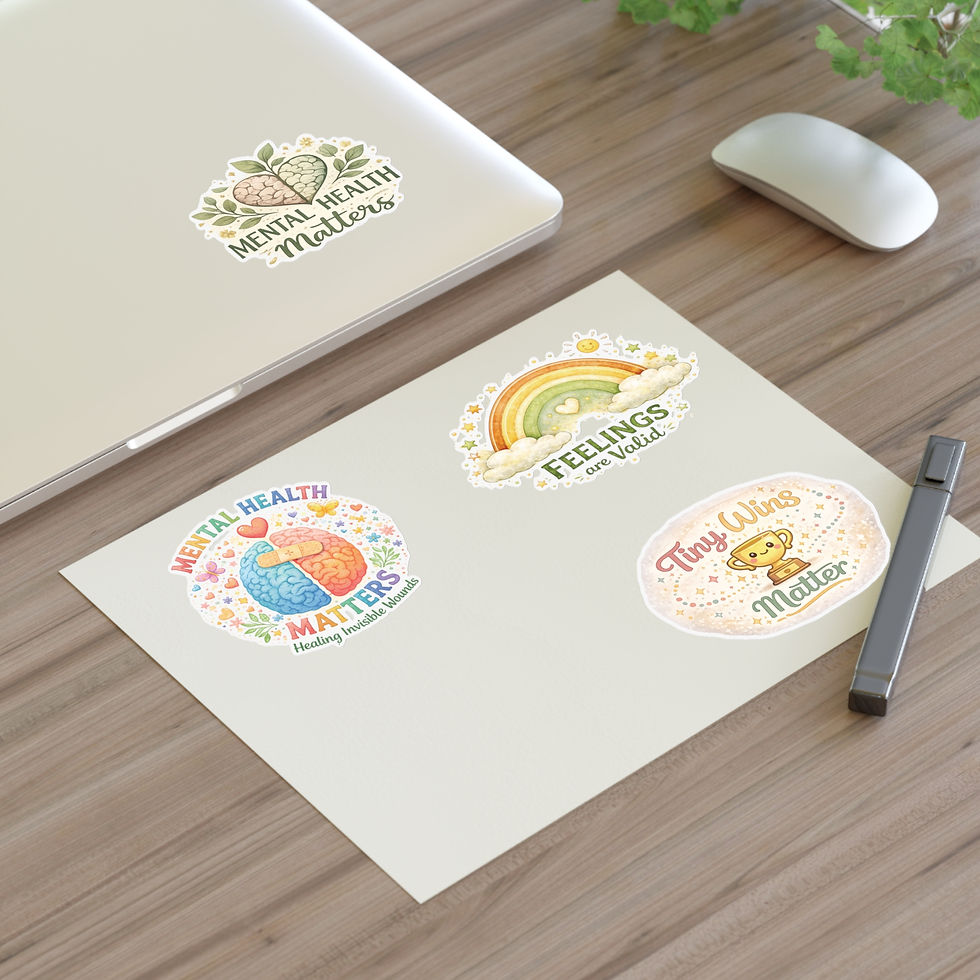 Thumbnail: Mental Health Sticker Sheet | Feelings Are Valid, Tiny Wins, Wellness Stickers