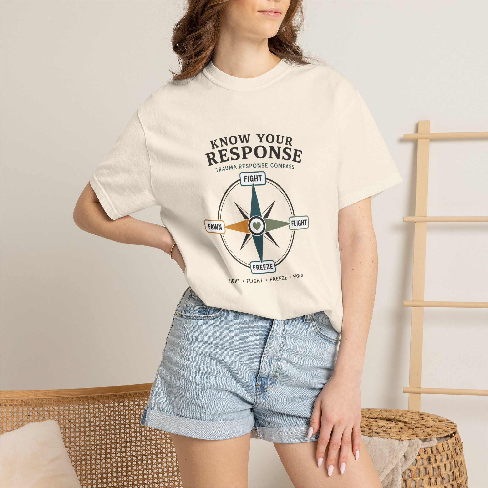 Trauma Response Compass Shirt, Fight Flight Freeze Fawn Tee