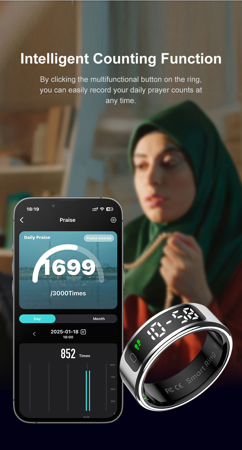 Thumbnail: Tasbih Fitness Heart Rate Zikr Counter Display Screen Blood Oxygen Sleep Monitor