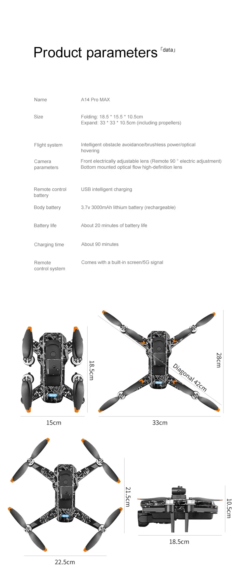 Thumbnail: For Genuine A14 Pro Max GPS Brushless 8K Three Camera Obstacle Avoidance Foldabl