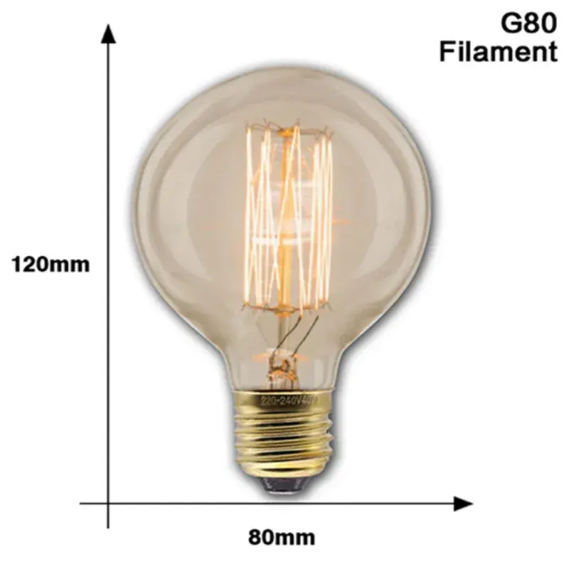 Miniatura: Retro Edison Light Bulb E27 40W 220V A60 ST64 G80 G95 T45 Incandescent Bulb