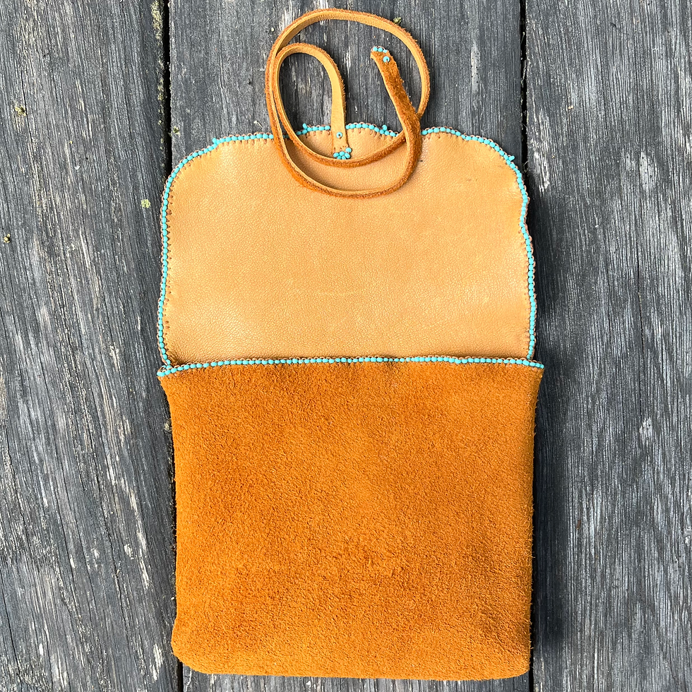 Thumbnail: Wild deerhide pouch, turquoise beads