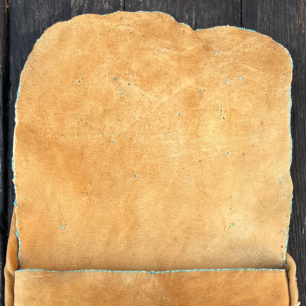 Thumbnail: "And Life Loves You", wild brain tanned deerhide bag and turquoises beads