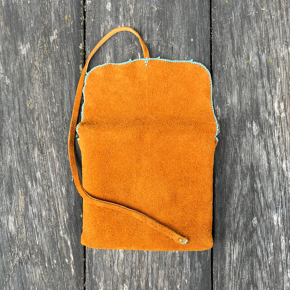 Thumbnail: Wild deerhide pouch, turquoise beads