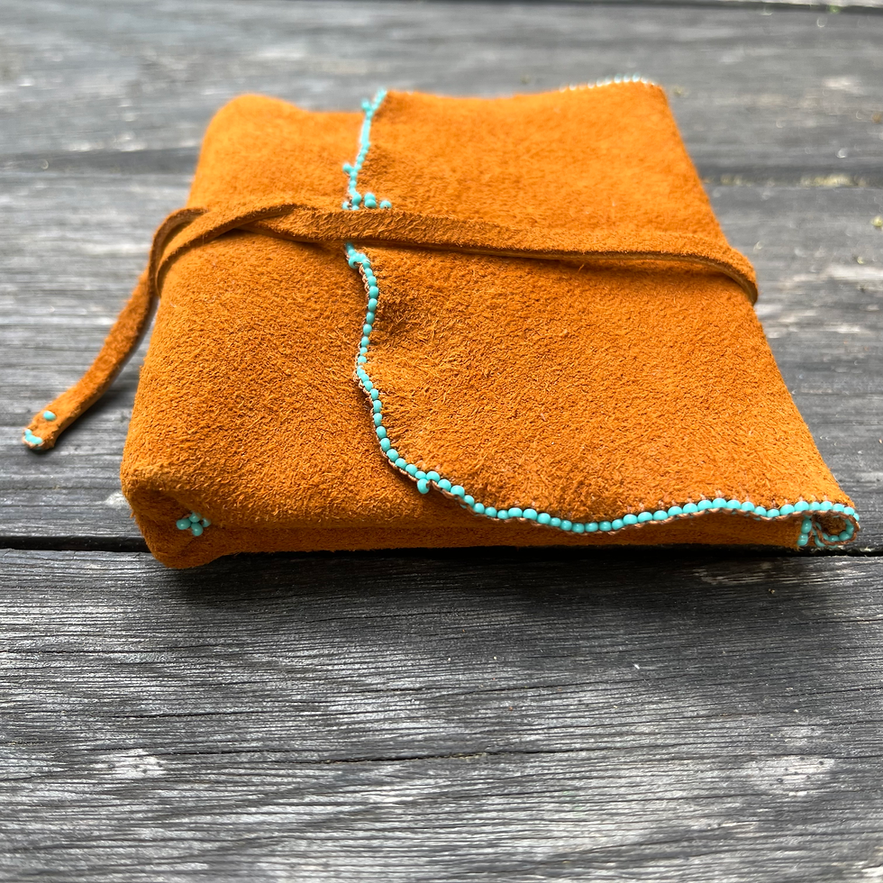 Thumbnail: Wild deerhide pouch, turquoise beads