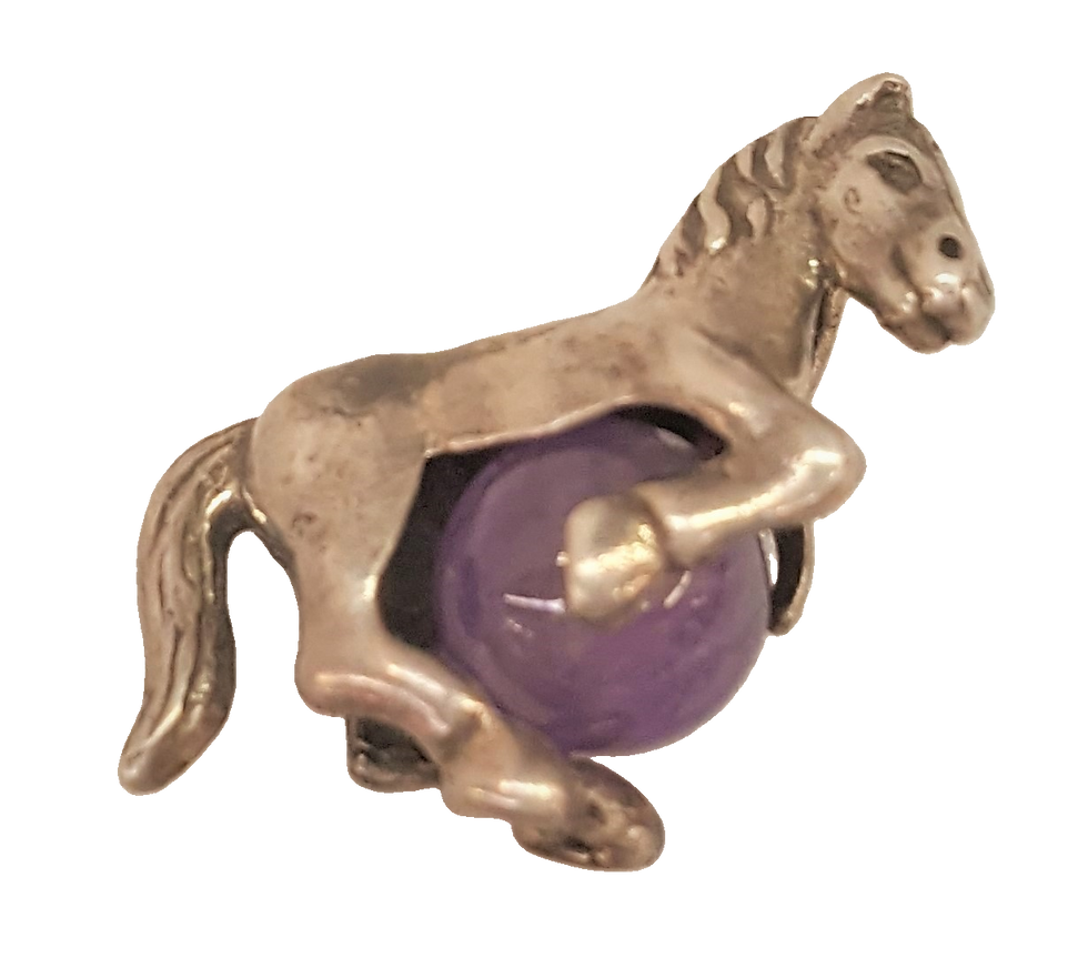 Sterling Silver Horse Pendant with Amethyst Ball