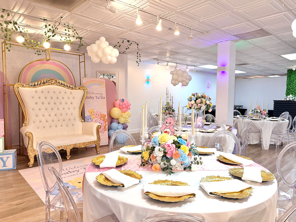 Carebear Theme Backdrop & Floor Decal w/ Balloons and table set up