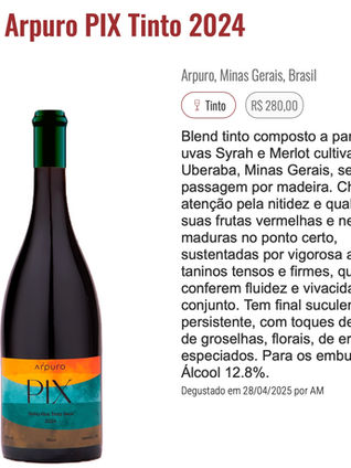 Arpuro PIX conquista 91 pontos na Revista Adega