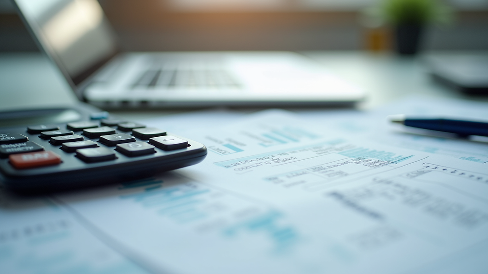 Close-up view of medical bills and calculator on a desk