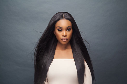 Model wearing Hair Extensions from Moni 
