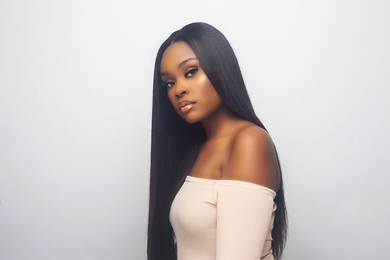 Model wearing hair extensions from Moni