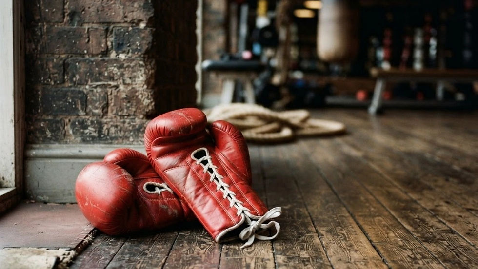 980x681 pxl landscape image of a pair of boxing gloves laying on the left side of the room