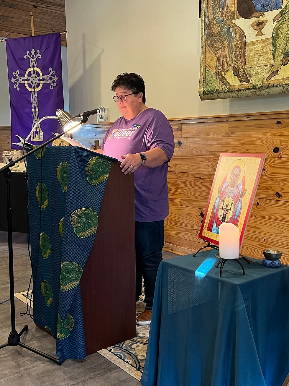 Helen leading morning prayer at our last session of Academy #42