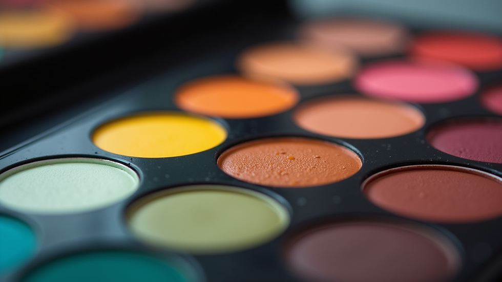Close-up view of colorful eye makeup palette