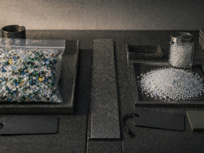 Side-by-side industrial material comparison showing recovered materials and recycled materials as different stages