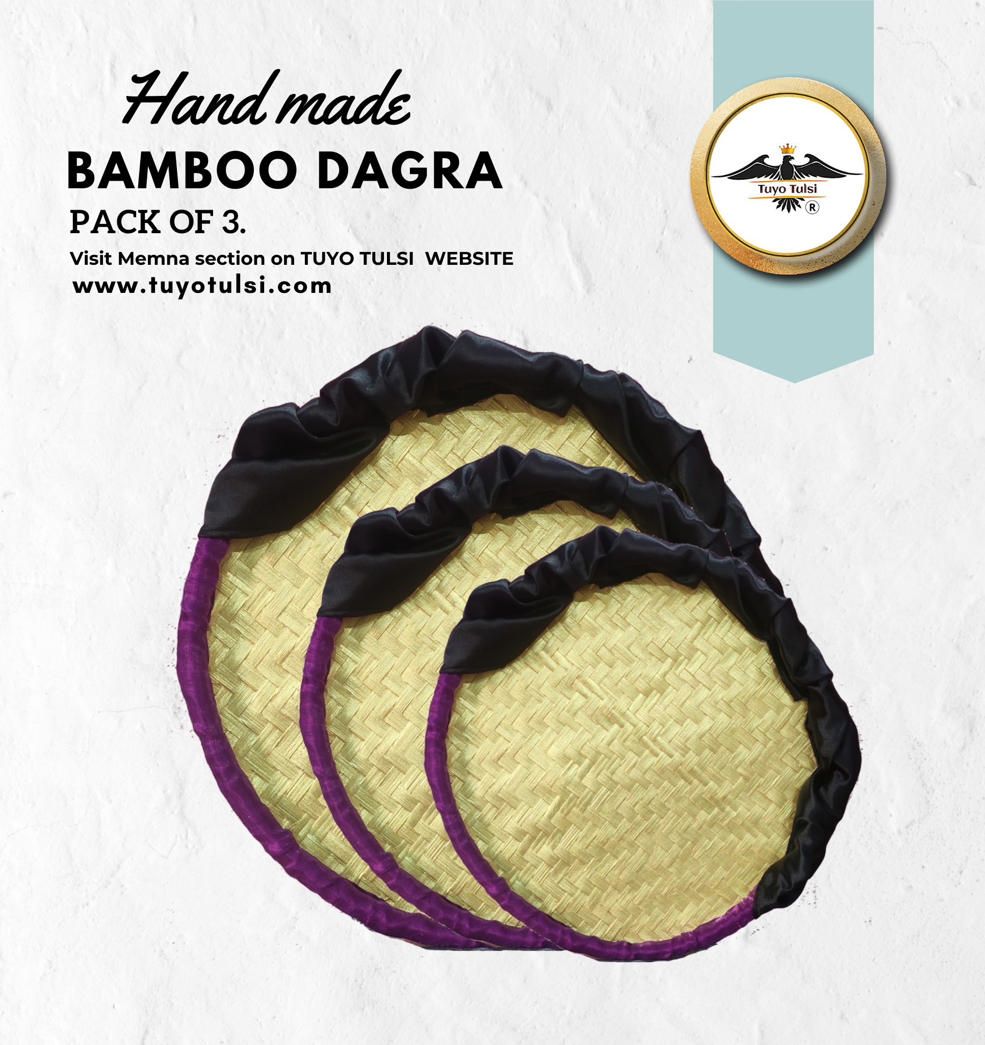 Pack of 3 Golden Bamboo Dagra(Multiple purpose)