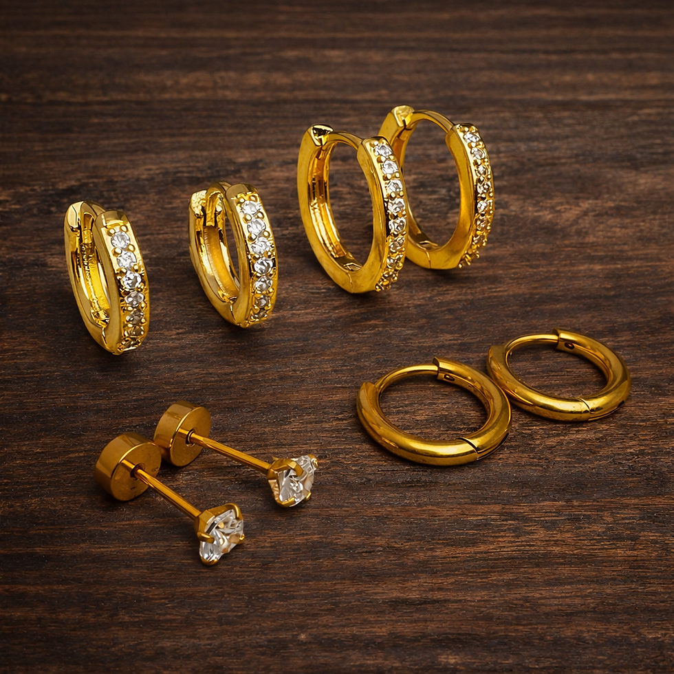 Thumbnail: Huggie Hoop Earrings Set – Stainless Steel, Hypoallergenic Small Hoops