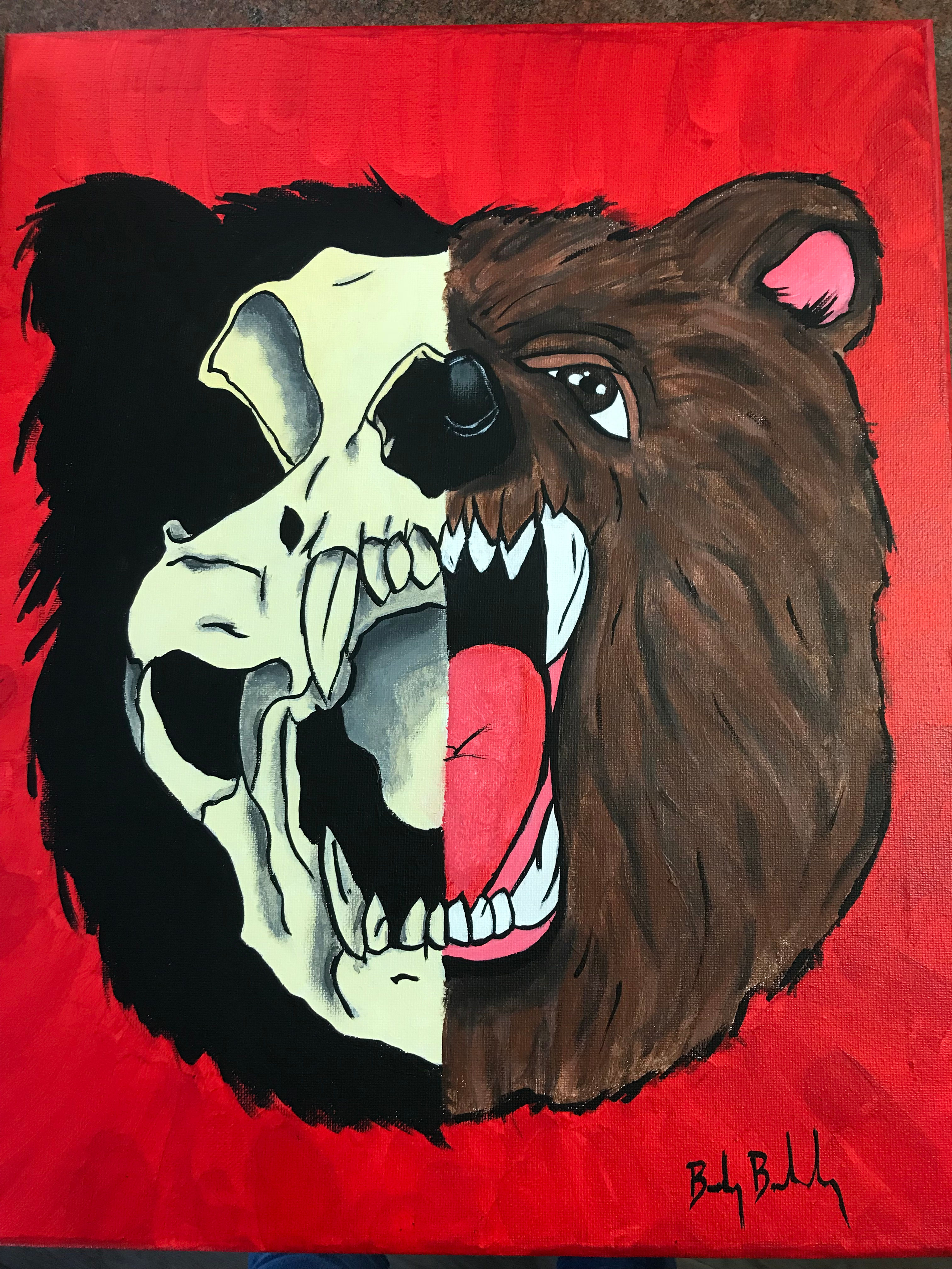 Grizzly Bear Skull Half & Half