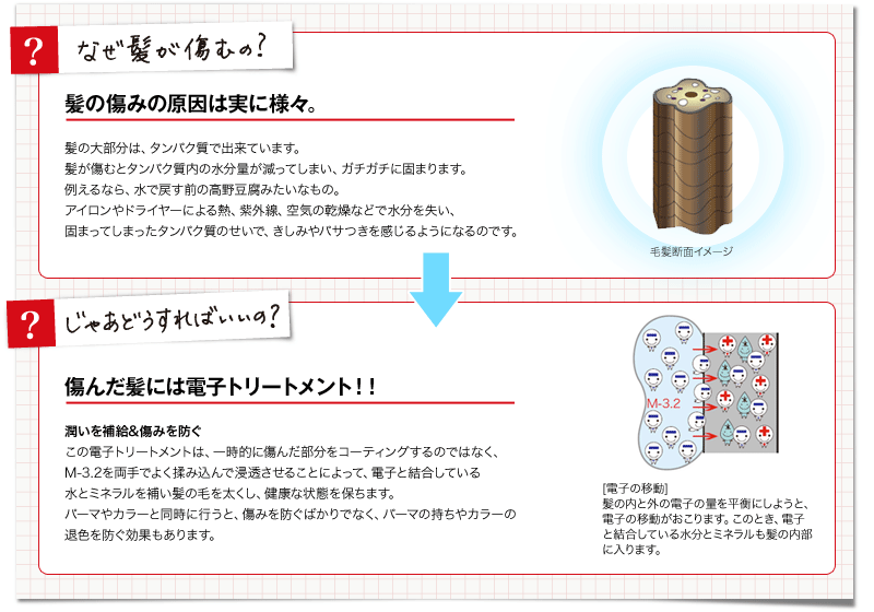 髪の傷みの原因は様々、傷んだ髪には電子トリートメント