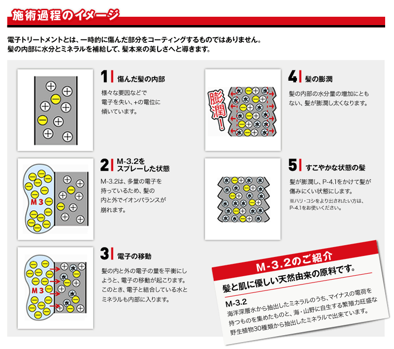 電子トリートメントは髪の内部に水分とミネラルを補給して髪本来の美しさへと導きます