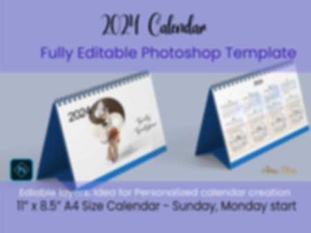 A4 11x8.5" Desk CALENDAR PSD Template | Sunday & Monday Start