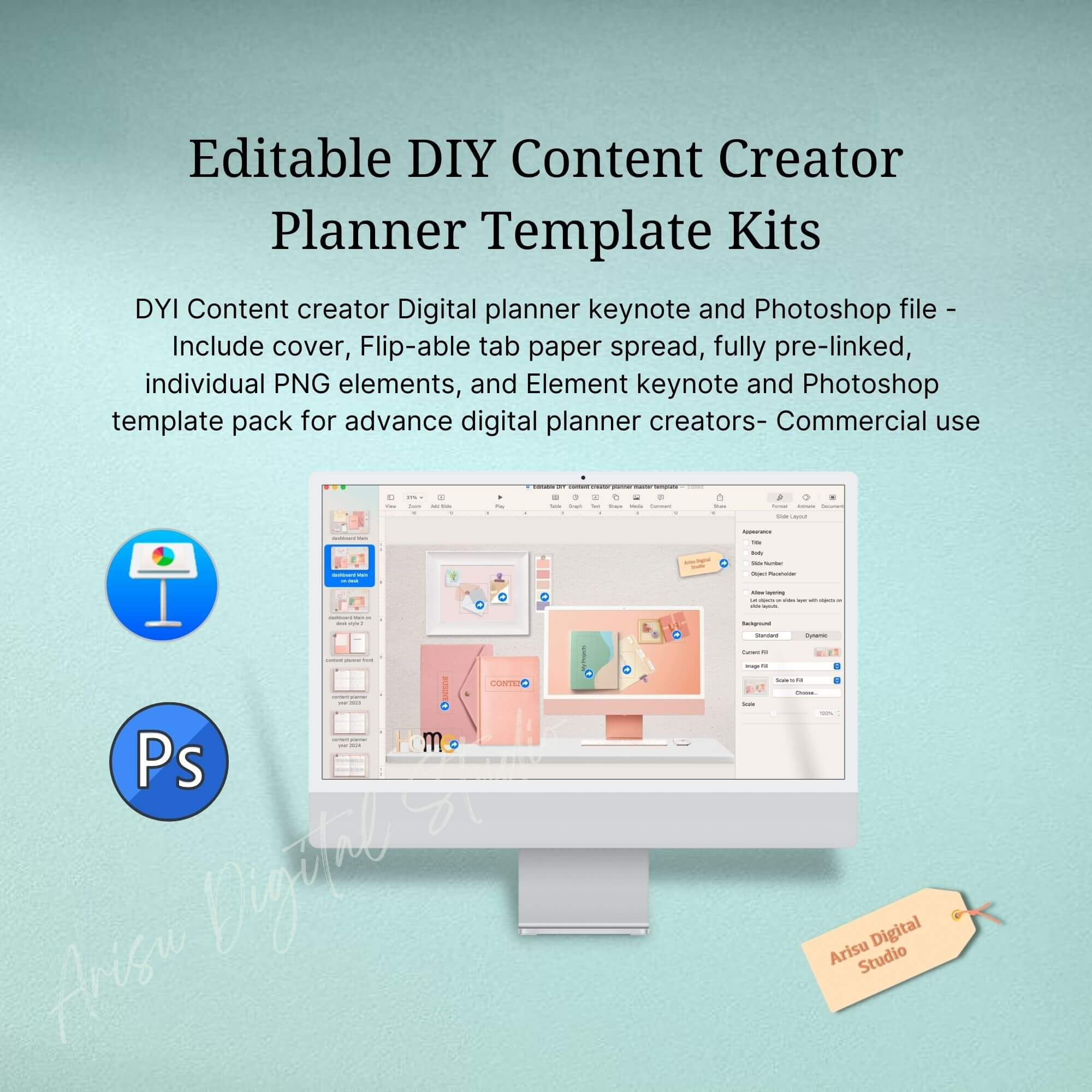 Editable Content Creator Digital planner template bundle kits (Keynote and PSD)