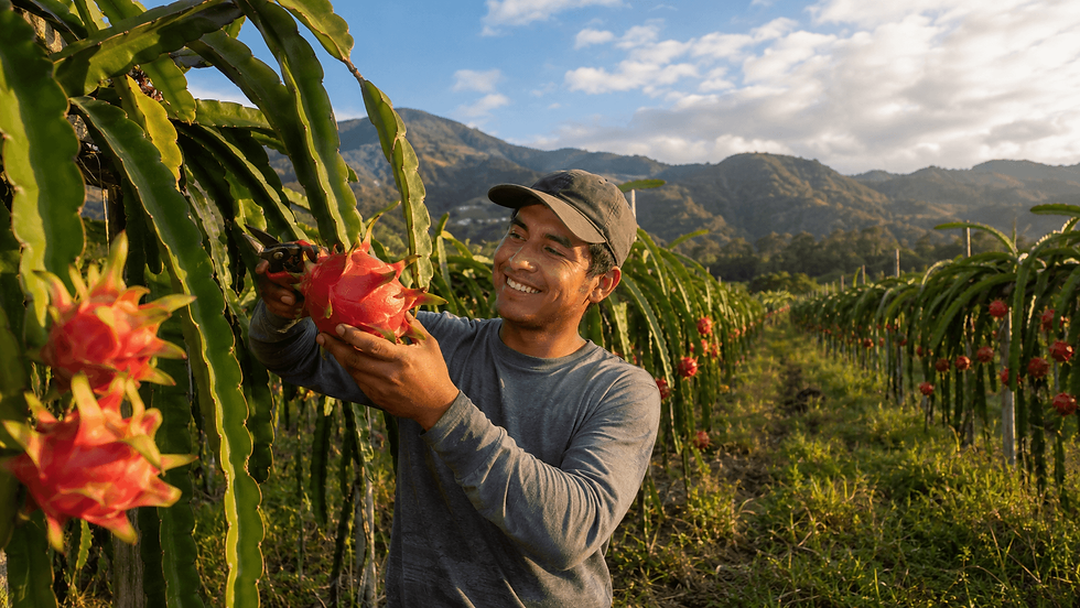 Man holding a dragon fruit